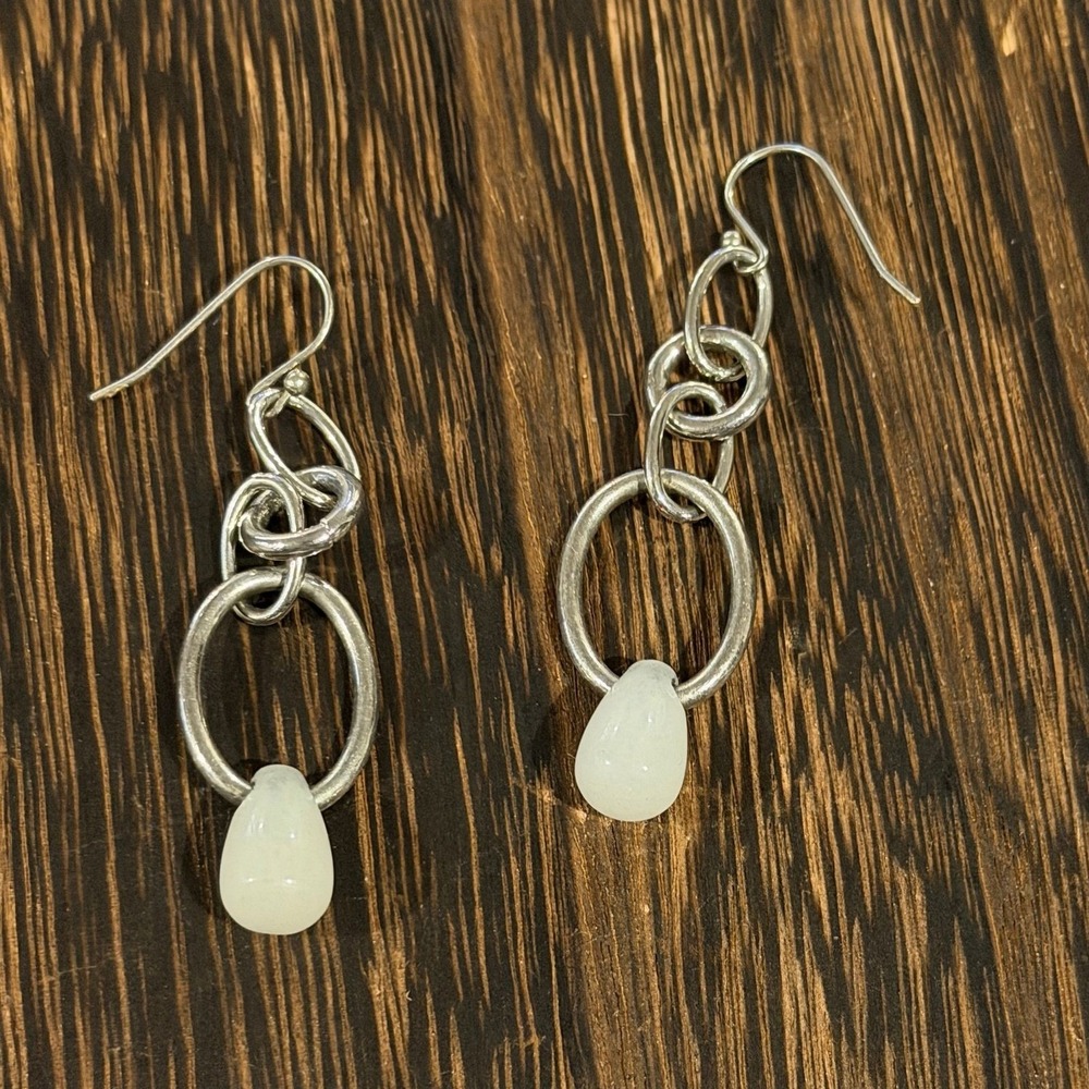 Sterling Silver Linked Drop Earrings w/ Milky Teardrops